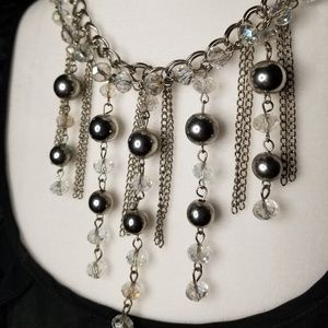 Silver/crystal bead chain necklace